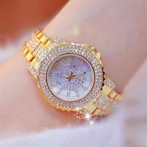 Moda Kristal Altın İzle kadın Kuvars İzle Kadınlar Bilek İzle Kadın Elbise Moda Saatler Reloj Mujer 210527