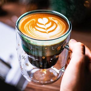 Muggar 300ml kreativ julgranformad dubbel väggglas koppar espresso kaffekrus med lock xmas gåva för barn vänner önskar kopp