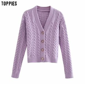 Kobiety Krótkie Cardigans White Pink Cute Cropped Sweter V-Neck Knitted Tops 210421