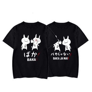 Baka kanin Japansk vän Kvinnor T-shirt Gullig tecknad Kortärmad Kvinnor Svart T-shirt Harajuku Streetwear Print Kvinnor Y0629