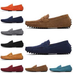 Discount Non-Brand men dress suede shoes black sky blue red gray orange green brown mens slip on lazy Leather shoe