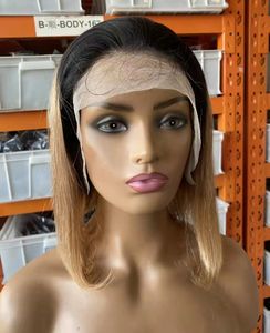 Malaysian Human Hair Lace Front Wigs Colored 1B/27 Bob Wig Pre Plucked Hairline for Black Women 8-14 inch