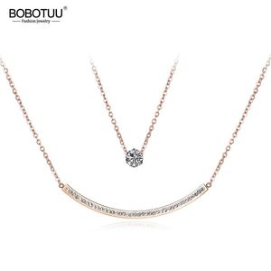 Klasyczne sześcienne cyrkonia podwójne łańcuch Naszyjniki biżuterii Tytanium Stalowe różowe złoto Naszyjnik dla kobiet BN18061