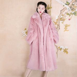 2020 Vinter Kvinnor Högkvalitativ Faux Mink Fur Coat Luxury Long Fur Coat Lapel Overcoat Tjock Varm Plus Storlek Kvinna Plush Coats Y0829