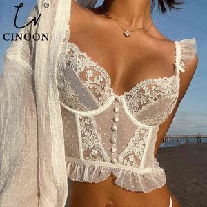 CINOON Reggiseno da donna in pizzo ricamato francese Top dolce da sposa femminile bianco Bralette gilet corsetto sexy reggiseni comodi intimo 211217