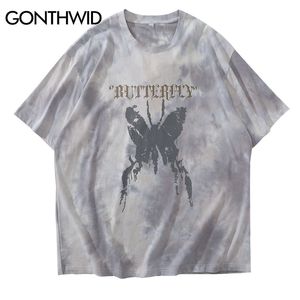 Gonthwid Traved Tie Dye Tshirts Streetwear Harajuku Hip Hop Casual Bawełna Krótki Rękaw Trójniki Koszulki Męskie Topy 210722