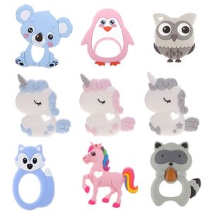 5pc Unicorn Silicone Cartoon Rodent Baby BPA Free Teether Teething Ring DIY Animal Teethers Necklace Food Grade Shower Gift Toys 211106