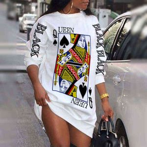2021 Ladies Loungewear Round Neck Poker Letter Print Long Sleeve Plus Size Women Clothing Street Style Winter Casual Dresses G1223