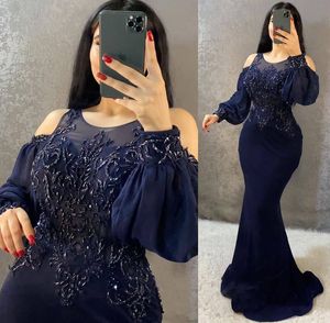 Plus Size Arabic Aso Ebi Lace Beaded Sexy Prom Dresses Sheer Neck Mermaid Evening Formal Party Second Reception Bridesmaid Gowns Dress ZJ335