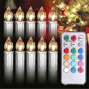 10pcs Candle Light Wireless Remote Control 12 Colors LED Tree Decoration Party Flickering Flameless Candle Lamp Night Lights H1222