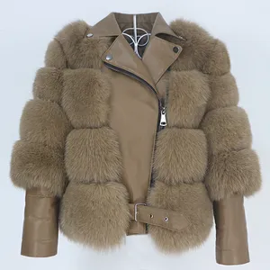 Oftbuy casaco de pele real colete jaqueta de inverno feminino pele de raposa natural couro genuíno outerwear destacável streetwear locomotiva