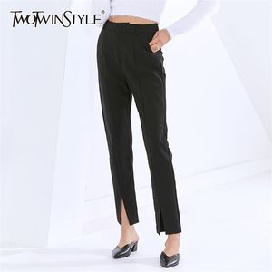 Calças de lápis preto para mulheres cintura alta split sólido minimalista reto calças feminino moda roupas outono 210521