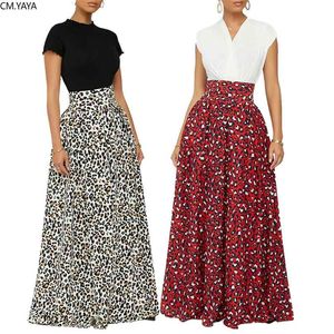 CM.YAYA Mulheres Leopard Imprimir Cintura alta Vintage Comprimento do Vintage Saias Night Party Praia Maxi Long Skirt 210629