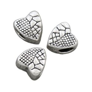 Alloy Half Crack Dots Heart Metal Big Hole Pärlor 9x9.5x7mm Tibetansk Silver Fit Europeiskt Charm Armband L1276 145PCS / Lot