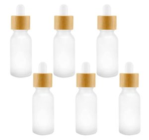 Buzlu cam damlalıklı şişeler boş doldurulabilir gözlük uçucu yağlar parfüm damlalık şişeleri bambu kapakları ile şişeler