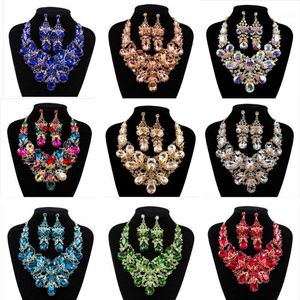 Earrings & Necklace Crystal Flower Jewelry Set African Dubai Choker Statement Collar Women Bridal Wedding Party Gifts Bibs