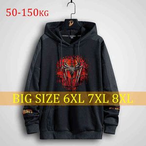 Artı Boyutu erkek Hoodies Baskı Anime Kahraman Streetwear Boy Kazak Giyim 150 KG Büyük Erkekler Stil Uzun Kapşonlu 6XL 7XL 8XL 211106