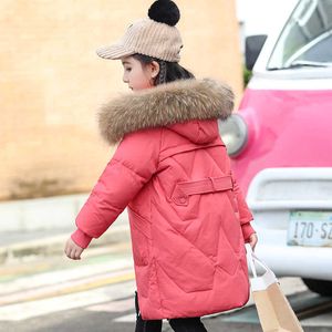 Children's Outerwear New Winter Down Jacket For Girls Real Raccoon Fur Collar Long Parkas Coat Kid's Clothing girls TZ880 H0910