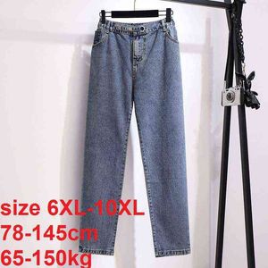 Size 10XL 150kg Women Winter Autumn Jeans Loose Casual Mom Pants Boyfriends Streetwear Denim Trousers Hole 211129