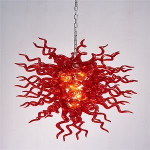 Современная красная люстра Nordic Lamps Рука вручить Стекло Люстры Висячие Освещения Fancy Home Art Украшение