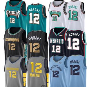 Memphis'Grizzlies'jersey 12 JA Morant Basketball Trikots Nähte Logos Hohe Qualität Grün Grey White Black Top Männer