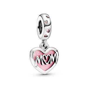 925 Sterling Silber Perlen Mama Mama Skript Herz baumeln Charme passen Original-Armband Schmuck Geschenk für