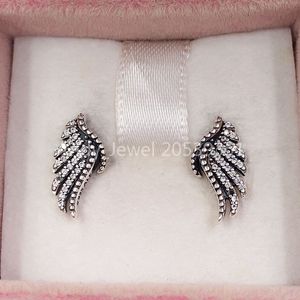 Andy Jewel Majestic Feathers Studörhängen gjorda av 925 Sterling Silver Fit European Pandora Style Ale Stud Crystal Jewelry