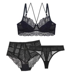 Cuecas calcinha feminina roupa interior sexy conjunto de sutiã calcinha e tanga ultra-fino renda floral sem forro beleza sutiã traseiro l2304