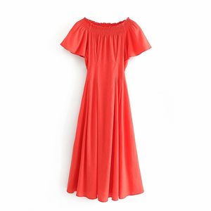 Summer Women Vintage Solid Dress Short Sleeve off shoulder Fashion Pleated es Female Elegant Street vestidos 210513