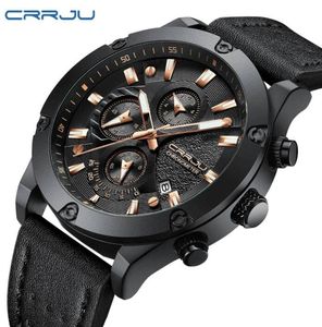 Hot Säljare Crrju Fashion Watch Men Ny Design Chronograph Big Face Quartz Armbandsur Mäns Outdoor Sport Läder Klockor Orologio Uomo