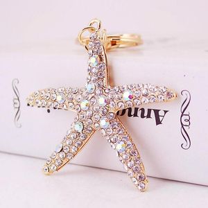 Fashion full Crystal starfish Keychain for Women's bags Decoration Pendants Rhinestone Accessories Car keyrings Jewelry