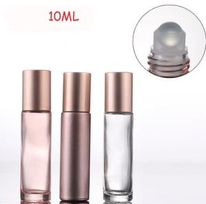1000pcs eterisk oljeanvändning 10ml rosa rulle på glasrullar flaskor med kristall ädelsten rullboll och rosa guldlock sn3055