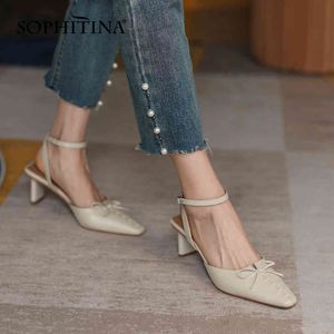 SOPHITINA Women Sandals Retro Butterfly-Knot Comfort Cow Leather Sandals Ankle Strap Yellow Summer Fashion Lady Shoes AO885 210513