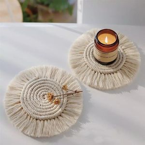 Maty Podkładki Drink Coverers Pleciony Puchar Północna Europa Pure Handmade Bawełniany Braid Macrame Pad na biurko