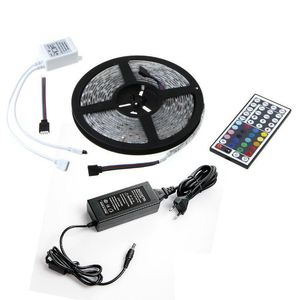 Luzes LEDs 60 LEDS LIVRAS RGB de 5M de tira d'água 44key IR Remote Remote Controller DC 12V Fonte de alimentação