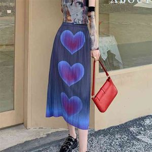 Sommartryck Kvinnor Skirt Party Holiday Fashion Brand Pleated Long S Kvinna A-Line Midi Jupe Longue Femme 210514