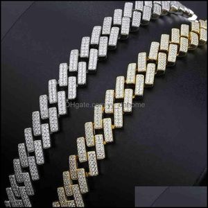 Charm Armband Smycken Miami Zirconia Guld Hip Hopp Mode Kubansk Brass Diamond Tennis Baguette Armband för Kvinnor Drop Leverans Fehd6