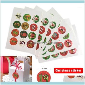 Dekorationshändelse FESTICE Party Supplies Home Garden10 Sheets/Set Christmas Stickers Advent Kalender Nummer 1-24 Utsmyckningar Gift HKS99