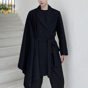 Męskie Garnitury Blazers Mężczyźni Asymmetric Design Blazer Double Breasted Casual Suit Kurtka Mężczyzna Moda Płaszcz Cloak Odzież