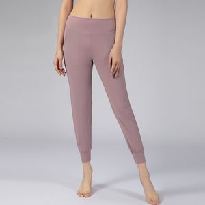 Lu-06 Yoga-Hose aus nacktem Stoff für Damen, lockere Passform, Sport, aktive Taille, Lounge-Jogger-Leggings mit zwei Seitentaschen