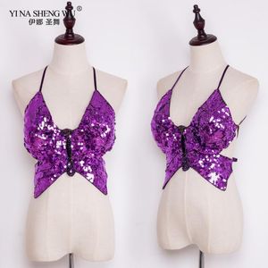 Färger Bellydance Sexy Sequins Bra Kvinnor Mode Halter Butterfly Top med Latin / Belly Dance Kostym Butterfly1