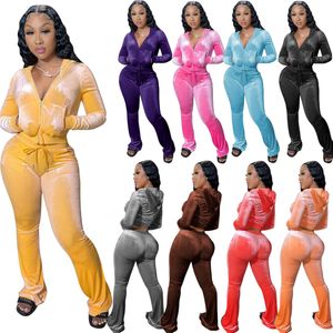 Kadife Eşofman toptan satış-Eşofman Moda Velor Set Kadın Yumuşak İki Adet Pantolon Renkler Aktif Kapüşonlu Ceketler Joggers Ev Takım Elbise