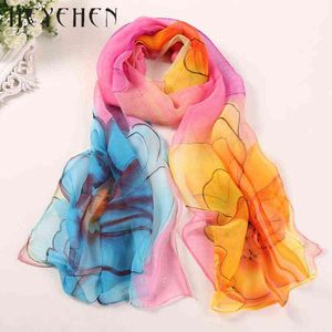 2017 New Design Chiffon Georgette Silk Women Scarf Flower Gradient Color Bandana Summber Beach Sarong Elegant Scarf&Shawl HY66 Y1108