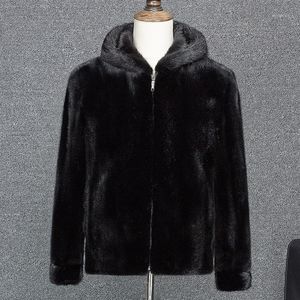 メンズジャケットミンクコート秋と冬のフード付きの毛皮の男性部分2021