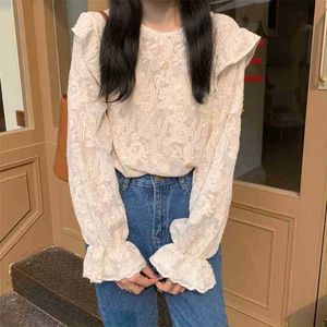 Flare Sleeve Shirt Clothe Brodery Women All Match Sweet Vintage Chic Gentle Lady Brief Stilish Blouses 210525