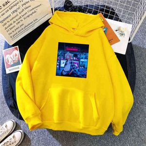 Tokio Avengers Neon Styl Hip Hop Print Męskie Bluzy Ciepłe Hip Hop Sportwear Grube Wygodne Kapturem Oversized Moda Mężczyźni Hoody H1218