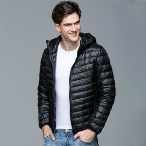 男性ウィンターコートファッションフード付きホワイトアヒルダウンジャケットプラスサイズ超軽量ダウンコートポータブルスリムダウンパーカー211015