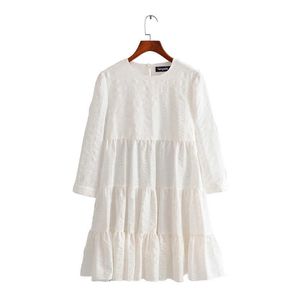 Tangada Lato Moda Kobiety Solid White 3D Dress O Neck Z Długim Rękawem Ladies Casual Loose Midi Sukienka Vestidos 3H240 210609