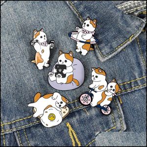 Pins Broschen Schmuck Nette Katze Fahrrad Emaille Pin Für Frauen Mädchen Mode Zubehör Metall Vintage Pins Abzeichen Großhandel Geschenk Drop lieferung 202