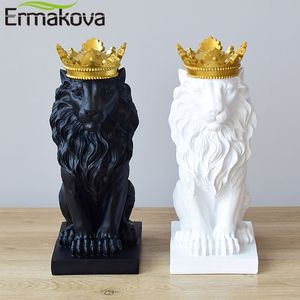 ERMAKOVA Modern Resin Lion Statue the King of Lion Figurine with Crown Animal Crafts Home Desktop Office Decoration Gift 210607